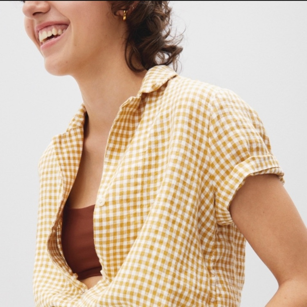 Everlane Linen Notch SS Yellow Gingham 00